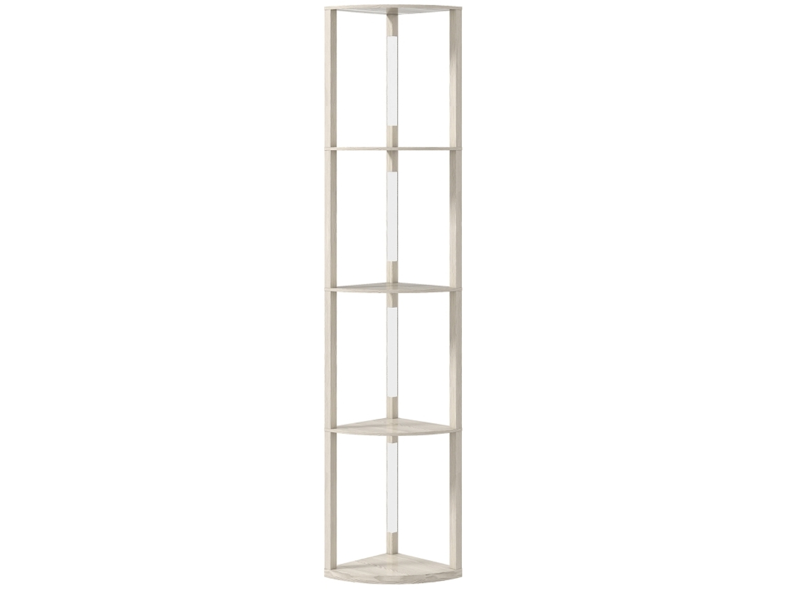 Lámpara De Pie Led Con Estante Esquinero, 4 Niveles, Roble, 41x30x164cm