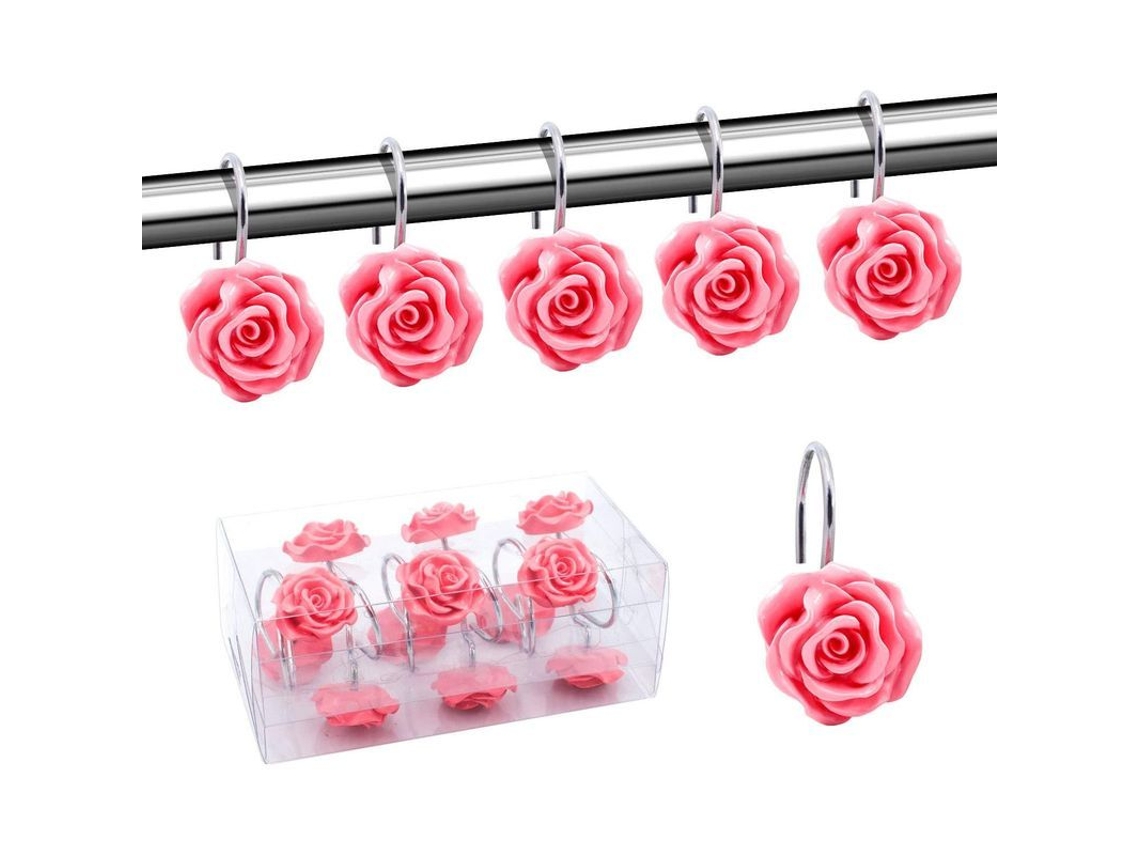 Ganchos Para Cortina De Ducha, Ganchos De Resina Con Forma De Flor De Rosa De Acero Inoxidable, 12 Unidades