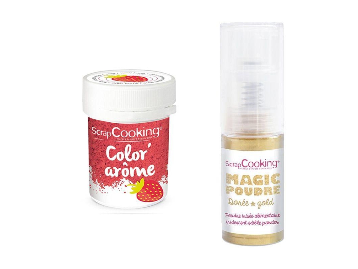Colorante alimentario rosa con sabor a fresa 10 g + Polvo alimentario dorado