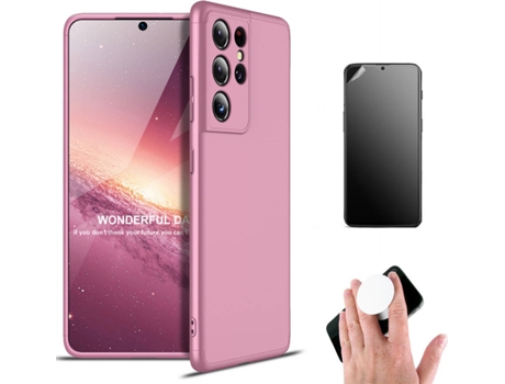 Kit Carcasa Y Protector Samsung S21 Ultra Ultimatte Slim Armor 360º Y Popsocket Rosa