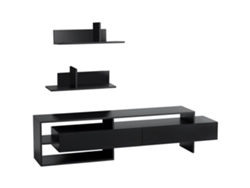 Mueble De Tv Moderno Con 2 Estantes De Madera, Armario Para Tv Con Compartimentos Abiertos Y Armarios, Color Negro.