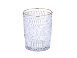 Relaxdays Vasos Vintage, Set 4, Volumen 300ml, Cristalería Retro Con Marco Dorado, Agua, Zumo Y Bebidas, Transparente