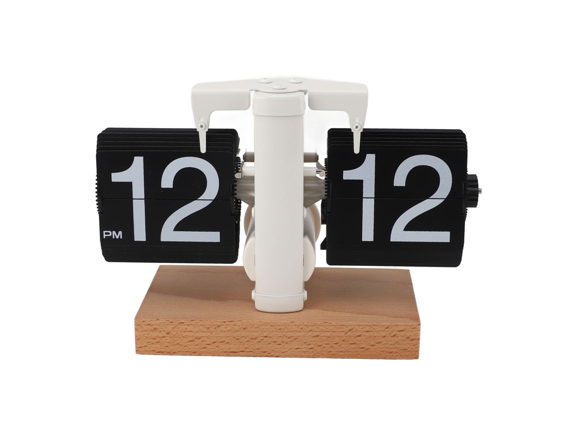 Reloj de mesa digital Baok automático mecánico con pantalla abatible de 12 horas, AM/PM, con base de madera vintage para el hogar y la oficina, color negro.
