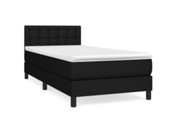 Cama con colchón de muelles y cabecero de tela negra (90x190 cm)