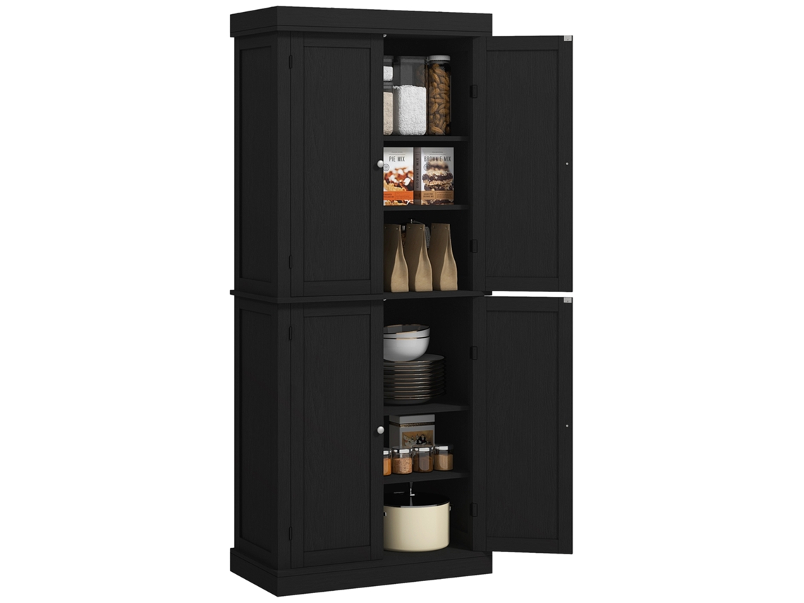 Armário Alto de Cozinha ZENCORE SERVICES com 6 prateleiras ajustáveis, 4 portas, 76x40,5x184cm, preto