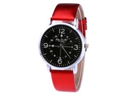 Reloj Analógico De Cuarzo Moda Unisex Con Correa De Cuero Pu (rojo)