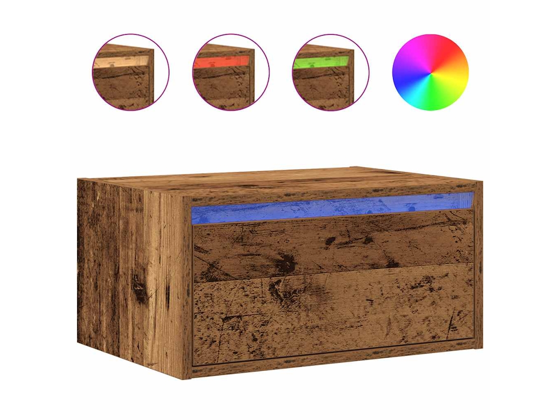 Maison Exclusive - Mesita De Noche De Pared Con Luces Led Madera Antigua