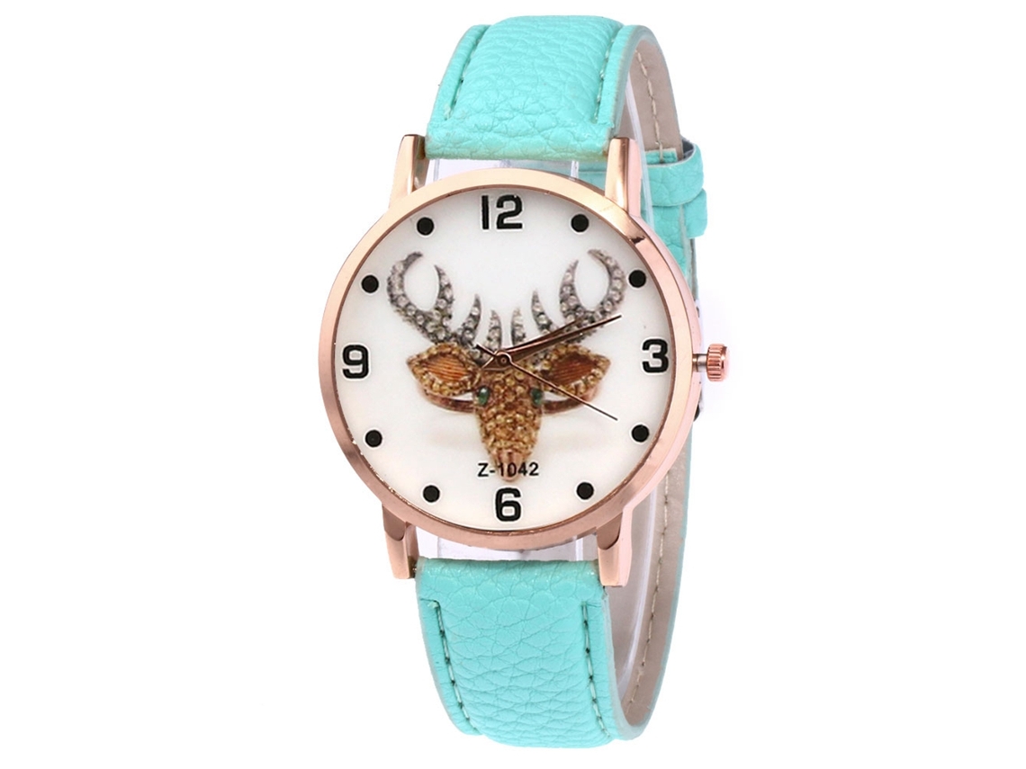 Reloj De Cuarzo Unisex Con Correa De Cuero Pu, Dial De Alce, Zhoulianfa (menta)