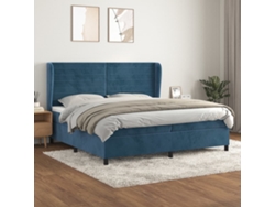 Cama Box Spring Con Colchón Terciopelo Azul Oscuro 200x200 Cm