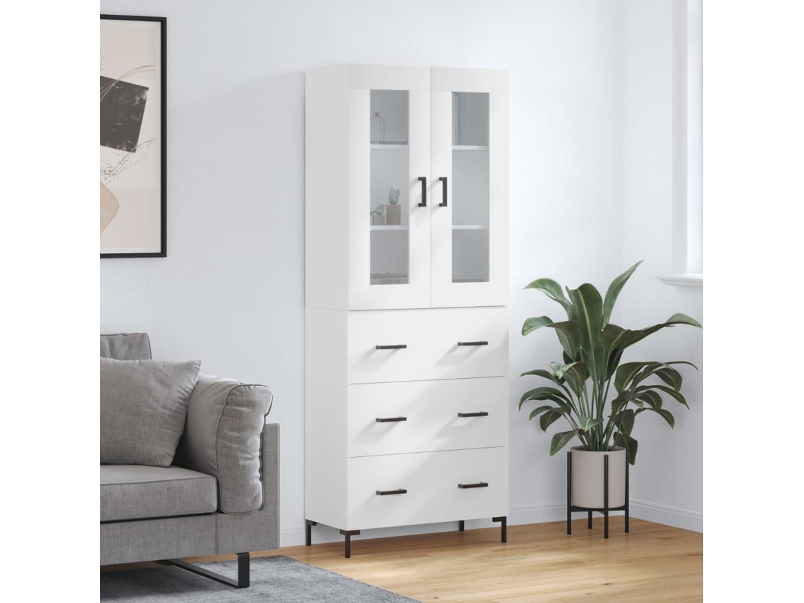 Aparador Alto | Mueble De Comedor | Buffet Alto Madera Contrachapada Blanco 69,5x34x180 Cm Wsd57120