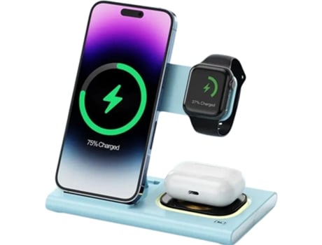 Cargador Inalámbrico 3X1 15W Iphone/Airpods/Apple Watch Azul ¡ANTIMPACTO!