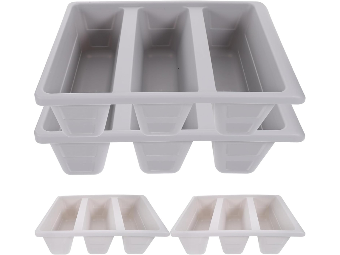 Juego de 4 bandejas organizadoras de zapatos GOKOCO con compartimentos, de polipropileno gris claro.