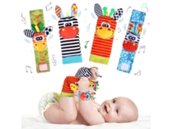Henten Home Calcetines Para Bebé Y Pulseras Sonajero Lindos Juguetes Para Animales (2 Pulseras Y 2 Calcetines)
