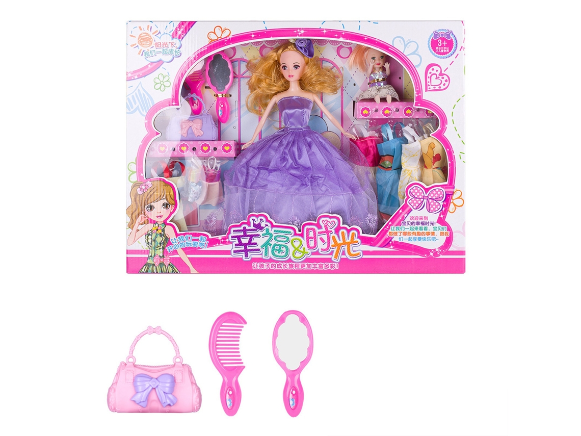 Set De Muñecas Para Niñas 17.3in Caja Regalo Princesa Moda Kit De Vestir 6 Articulaciones Cabeza Pintada Morada
