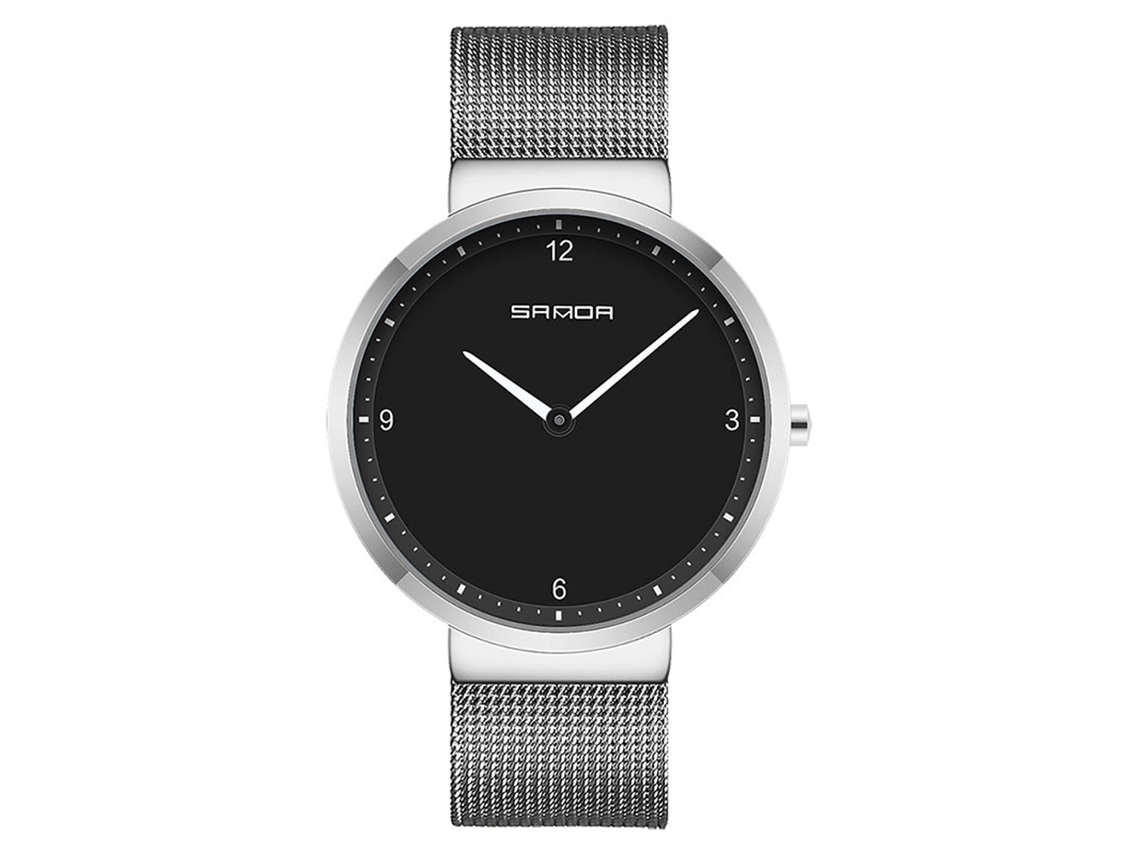Reloj De Pulsera Sanda Quartz Para Pareja, Resistente Al Agua, Correa De Malla, Plateado Y Negro, Para Hombre.