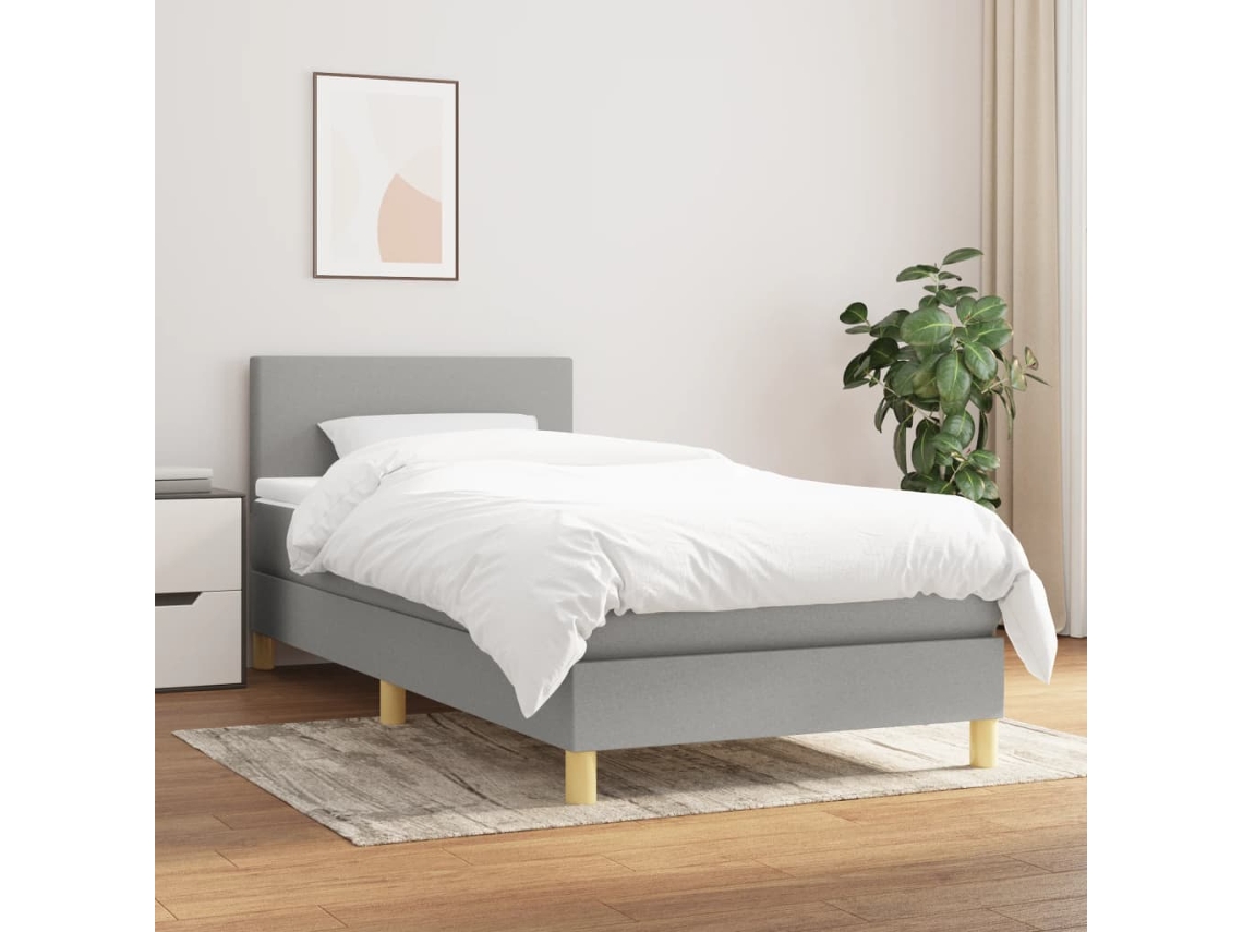 Syfax™ Cama Box Spring Con Colchón Tela Gris Claro 90x190 Cm