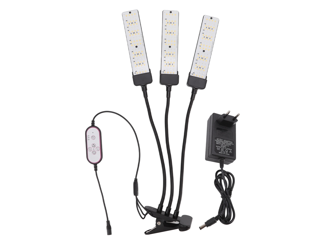 Lámpara Led De Cultivo Con Temporizador, 3 Cabezales, Espectro Completo, Pinza De Cuello De Cisne, 100-240 V, Enchufe Europeo.