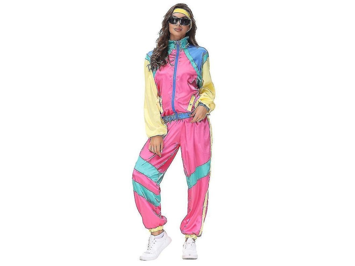 Conjunto retro de hip hop de los 80 y 90 para mujer y hombre: chaqueta, pantalones, bufanda, fiesta, discoteca, Halloween, talla XL.