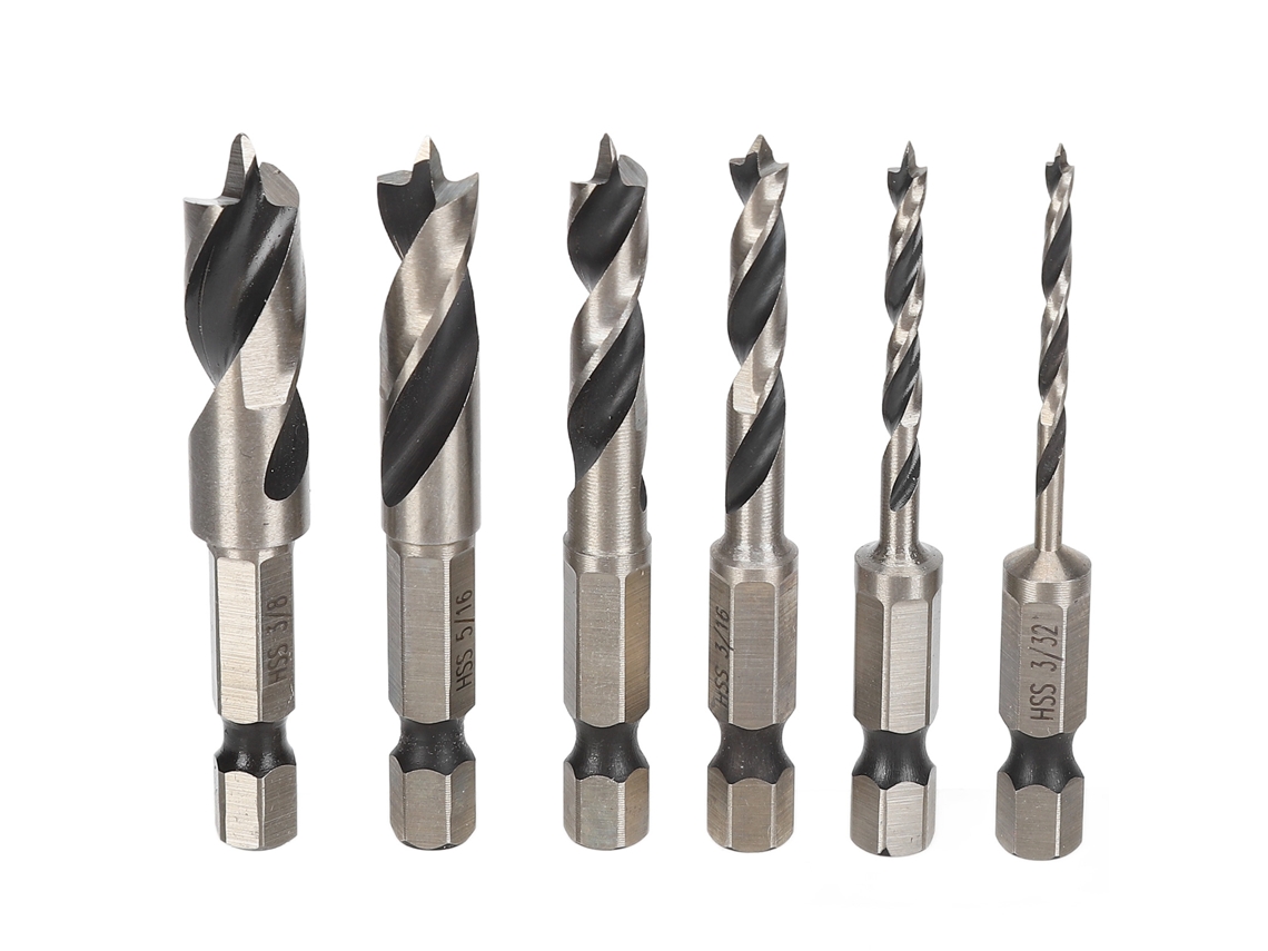 6 Brocas De Acero De Alta Velocidad De 3 Puntas Para Carpintería, Duraderas, De Tamaño Imperial.