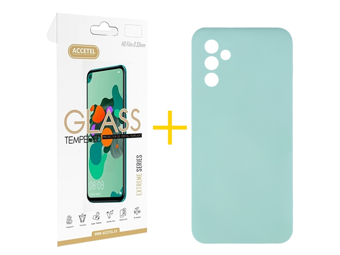Pack 1 X Película de Vidrio Templado 2.5D + Funda ACCETEL para Samsung Galaxy A35 5G Silicona Líquida Verde-Água