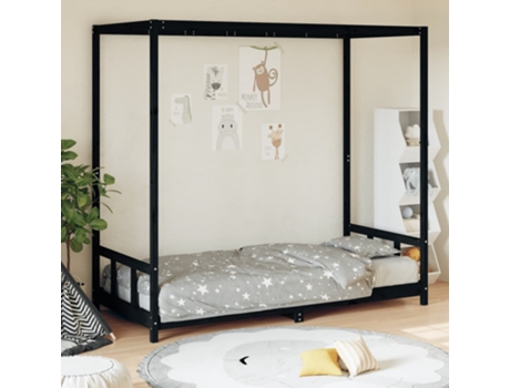 Estructura De Cama Infantil VIDAXL Negro Madera (90x200 cm)