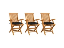 Sillas de jardín DKD Home Decor de 3 piezas con cojines negros, teca maciza