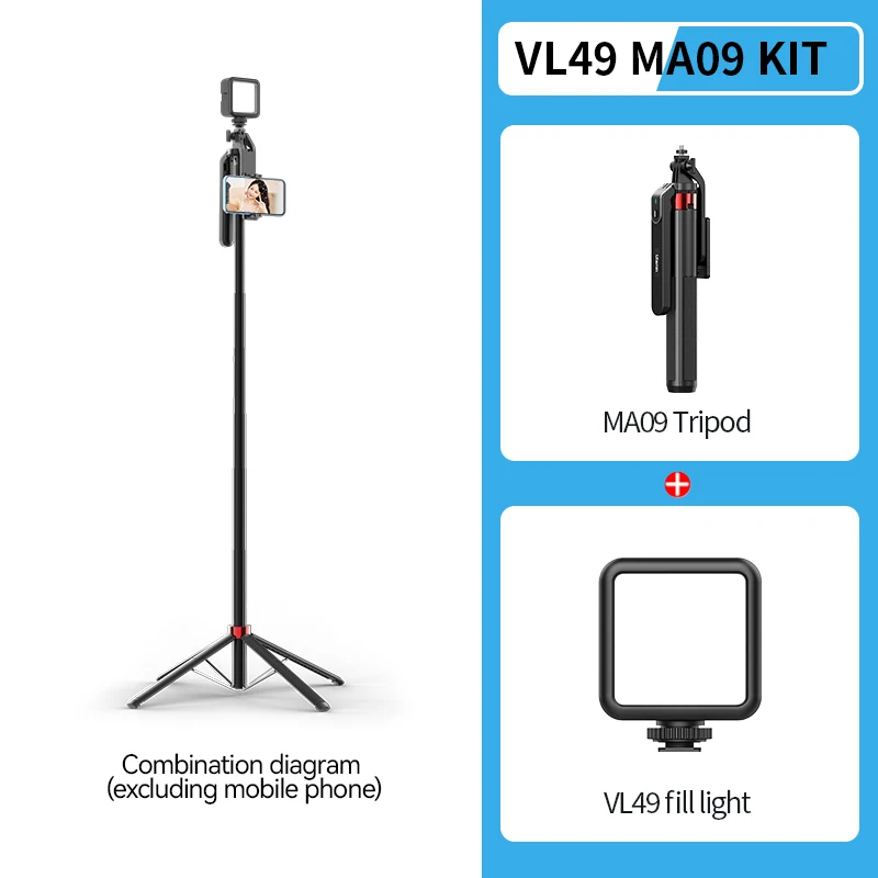 Kit de trípode para selfies VL49 de 1,8 m con control remoto y cabezal panorámico, compatible con iPhone 16/15 y teléfonos Android