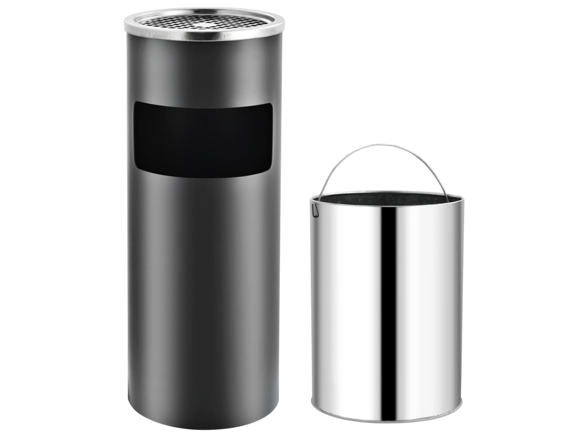 Contenedor de Basura con Cenicero para Hotel de Acero Gris 30 L