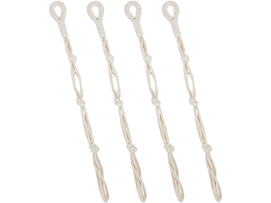 Cuerda De Macramé Para Colgar Plantas, De Algodón, 4 Piezas, Color Beige. Colgador Ajustable Para Macetas. Para