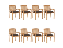 Sillas de jardín apilables DKD Home Decor de 8 piezas con cojines de teca maciza