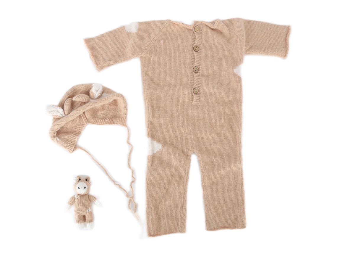 Ats-traje De Tejido Suave Para Fotografía De Recién Nacido Con Gorro Y Juguete, Conjunto De Accesorios Beige Claro