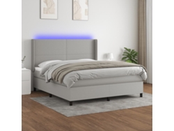 Cama Box Spring Colchón Y Luces Led Tela Gris Claro 160x200 Cm