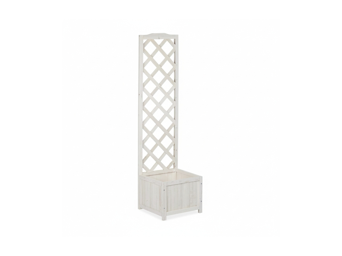 Relaxdays Pérgola De Jardín, Enrejado De Madera, Decoración De Exterior, Macetero, 25 L, 145,5 Cm, Blanco