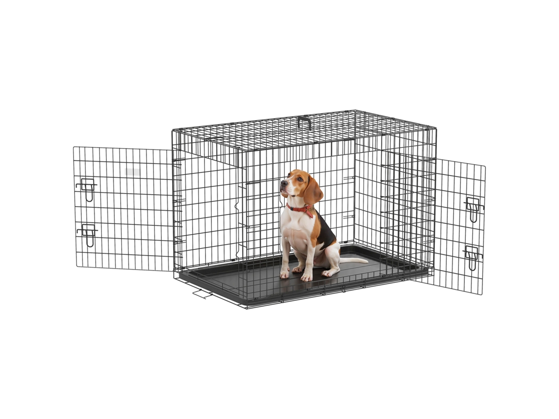 Gaiola Dobrável Para Cães Médios Com 2 Portas Preta