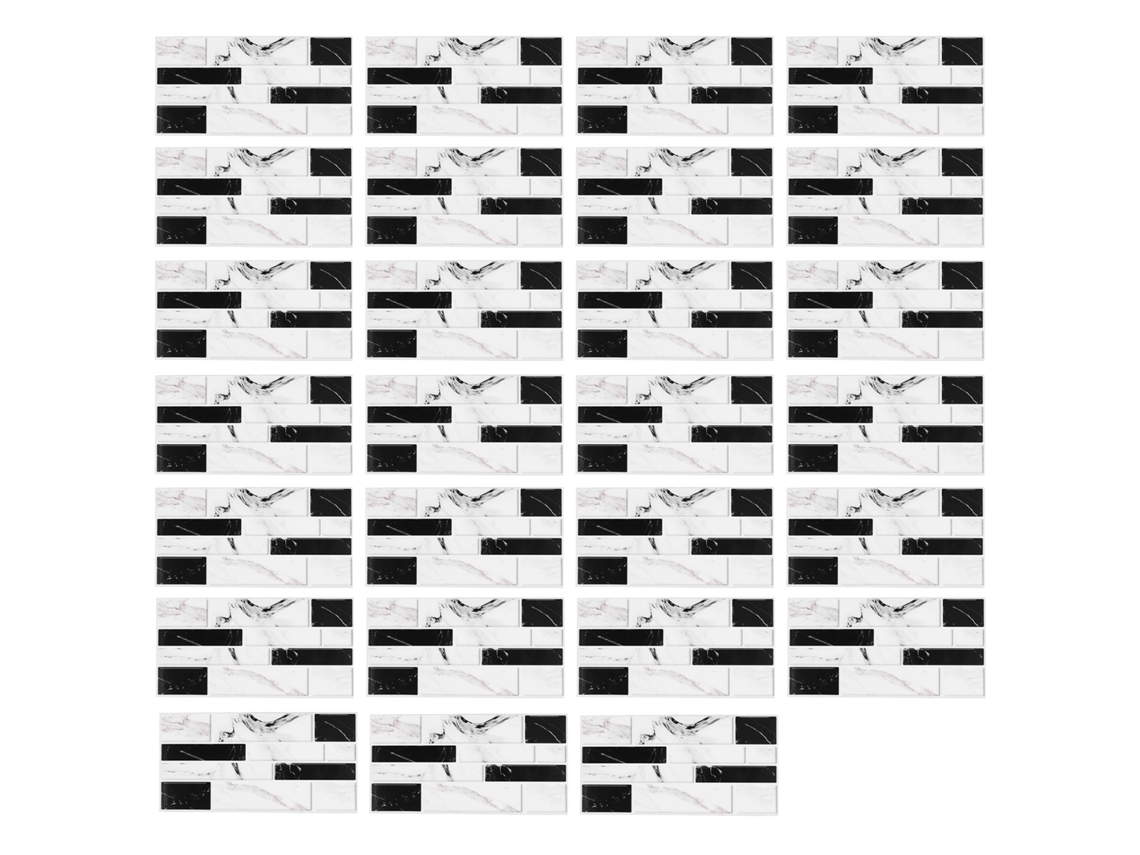 Baok - Juego de 27 baldosas autoadhesivas de PVC con imitación de ladrillo en blanco y negro para cocina y baño, resistentes al desgaste.