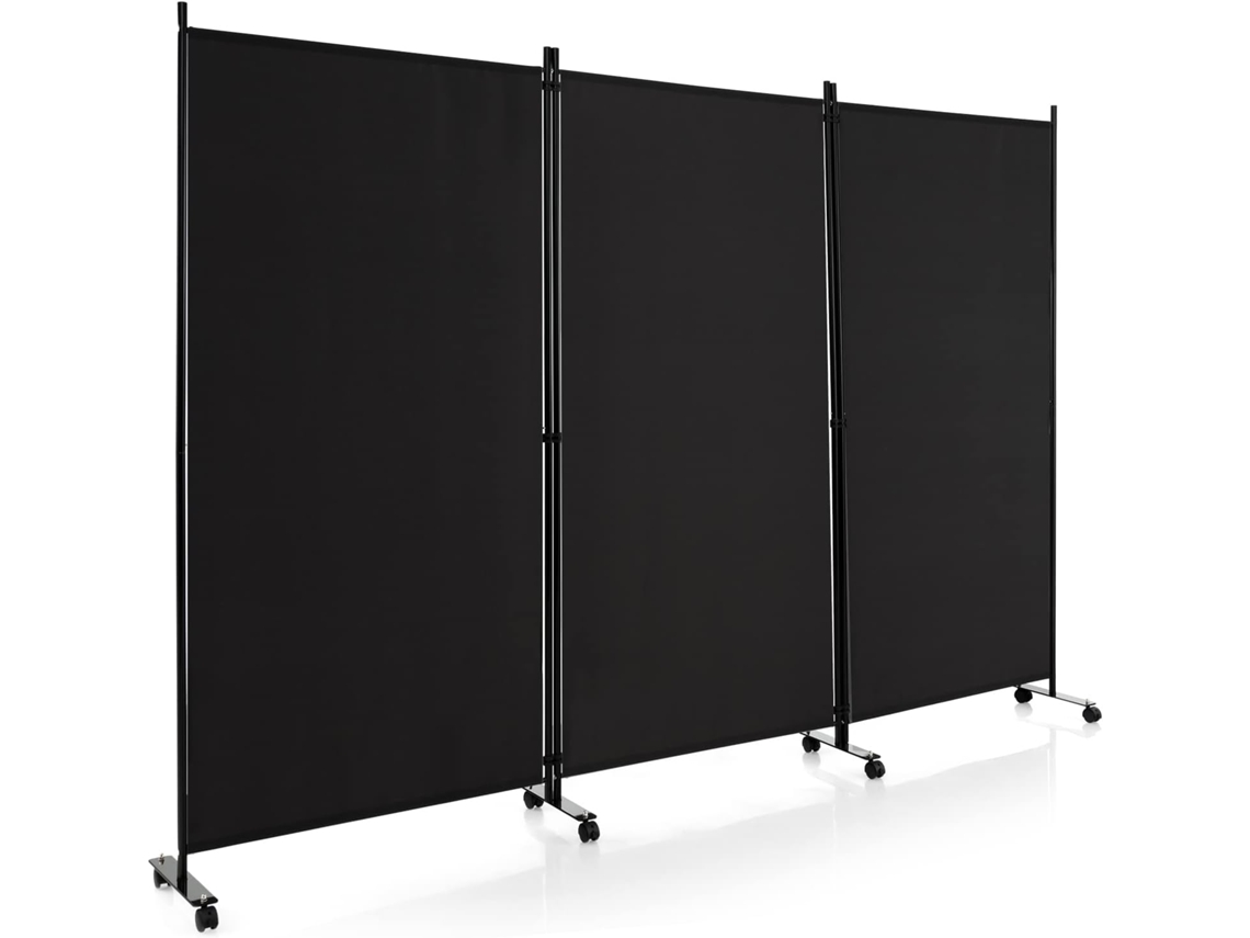 Biombo Separador de 4 Paneles, Separador de Habitaciones con Ruedas, Pantallas de Privacidad Rodantes de 1,7 m (Negro) COSTWAY