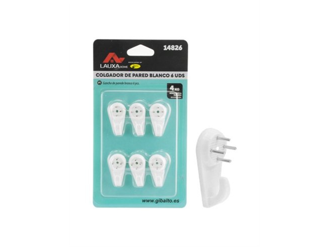 Gancho de pared blanco Lauxa Home - 4 kg/6 unidades - Paquete de 12 unidades