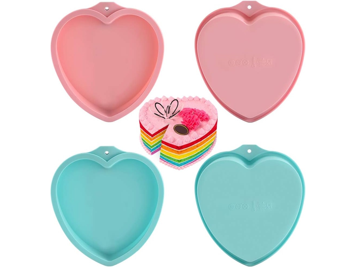 Juego de 4 moldes para pasteles de frutas de silicona antiadherentes, 8 pulgadas, corazón rosa pequeño (paquete de 2), corazón azul pequeño (paquete de 2) JEIIBRZUI