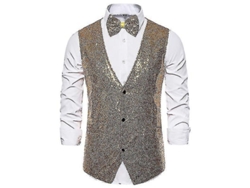 2026-chaleco De Lentejuelas Para Hombre V-neck Con Corbata De Moño Traje Brillante Para Fiesta Y Eventos