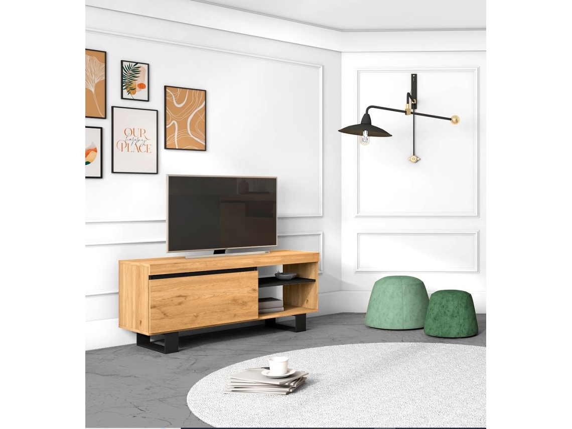 Mueble Tv Con Patas Naturale Color Roble Y Negro, 120x40x53cm