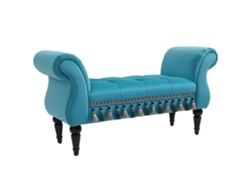 Banco Tapizado Terciopelo Reposabrazos 117x40x58cm Azul