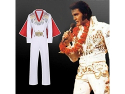 Disfraz Blanco De Elvis Presley Con Capa Para Fiestas De Halloween, Cosplay Y Actuaciones.