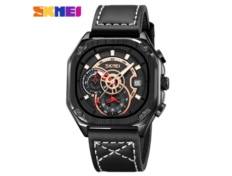 Relojes para Hombres Reloj de Cuarzo Multifuncional de Cuero Reloj de Pulsera Cuadrado Impermeable-Negro LUUCOZK