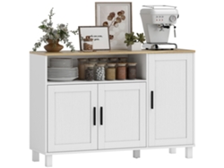 Aparador com 3 Portas, Compartimento Aberto e Prateleiras Ajustáveis, 110 X 33 X 75 Cm, Branco. ZENCORE SERVICES