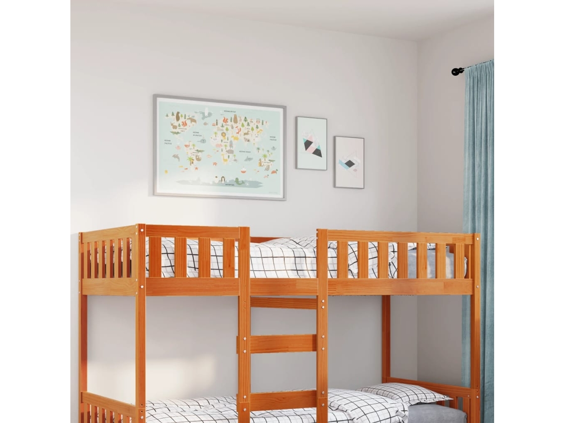 Cama Para Niños Sin Colchón Madera Maciza Pino Marrón 90x200 Cm
