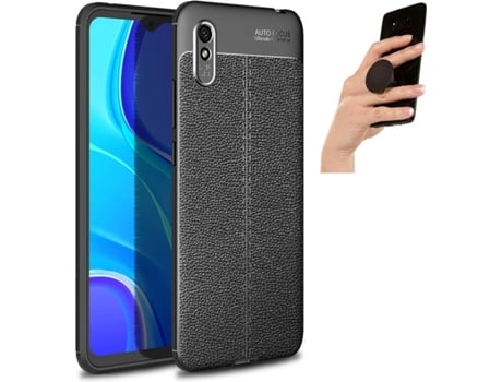 Carcasa y Popsocket Xiaomi Redmi 9A Rugged Leather Negro