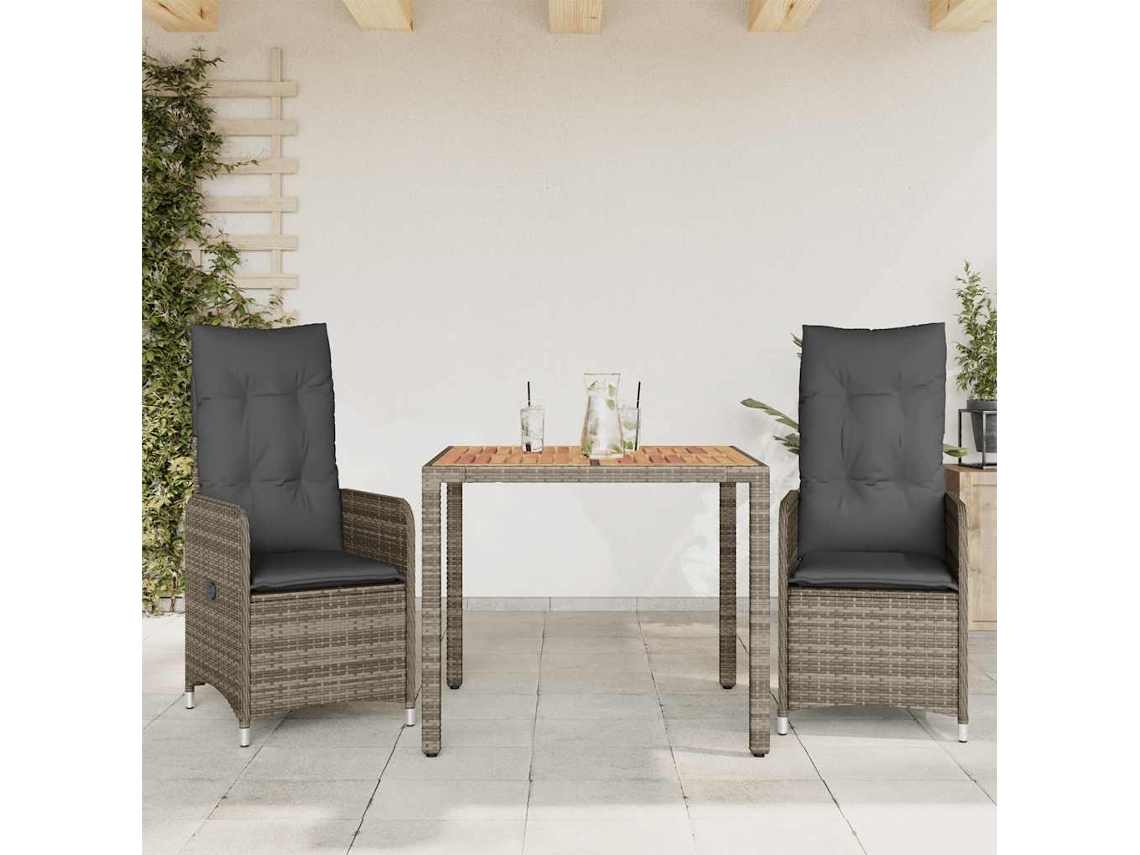 Conjunto de bistró de jardín de 3 piezas con cojines de ratán gris Wsd721693 Lovely Home