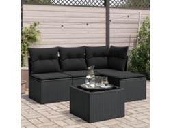 Conjunto de 5 sofás de jardín con cojines de mimbre sintético negro, Dkd Home Decor