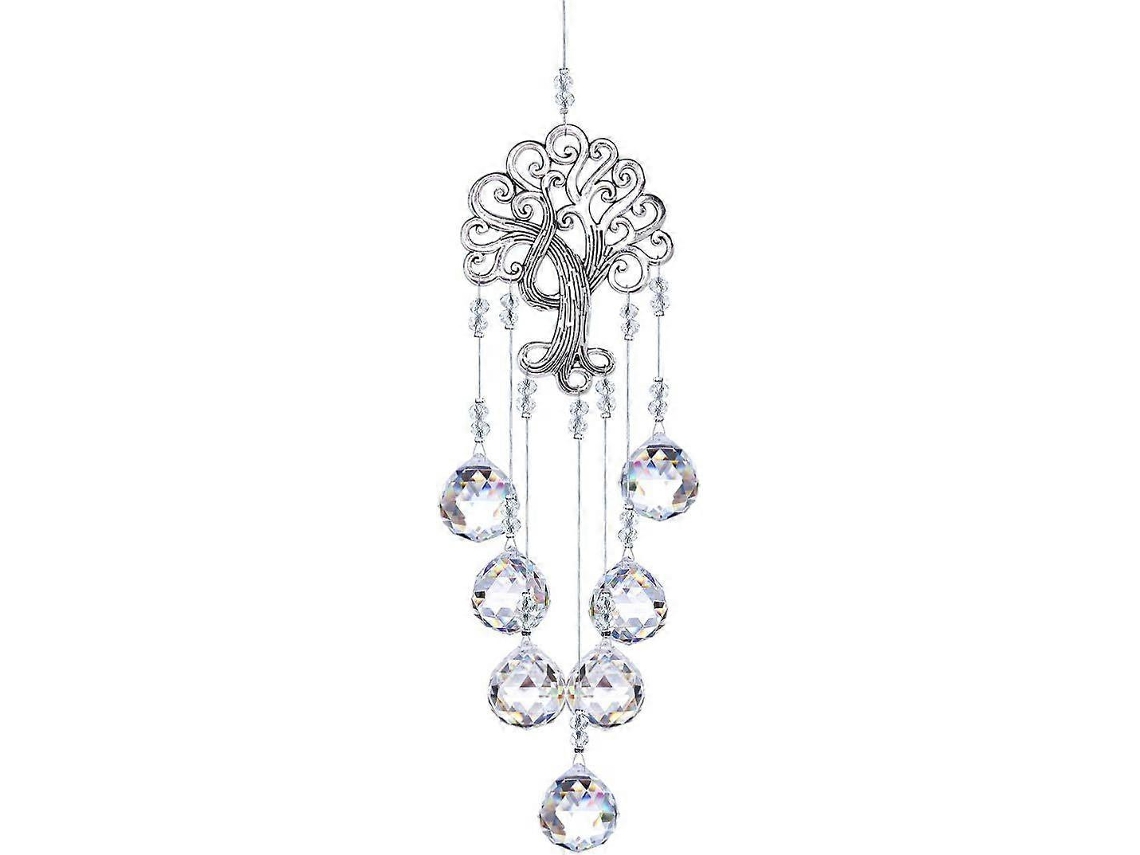 Atrapasol de arcoíris de cristal, colgante de árbol de la vida de metal, prisma de bola de cristal colgante