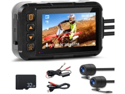 DVR para motocicleta M3 con cámara dual, resistente al agua IP67, visión nocturna, sensor G, pantalla HD de 3", incluye tarjeta de 32 GB Zruxe